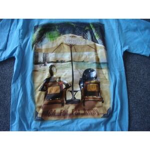 Star Wars Adult M blue t-shirt r2d2 c3po on beach VACA far far away graphic